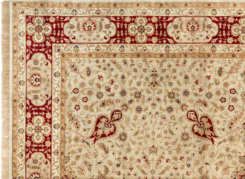 Indo Persian 9x12 Beige Burgandy Wool and Silk