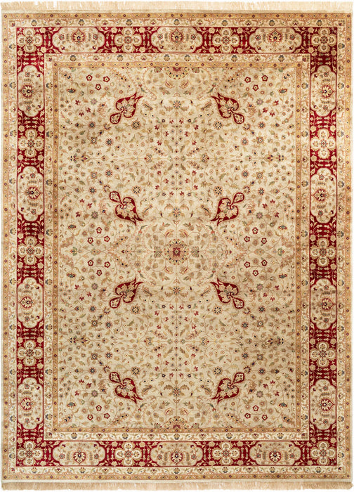 Indo Persian 9x12 Beige Burgandy Wool and Silk