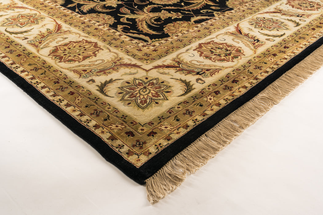 Indo Persian 9x12 Black/Beige Wool and Silk
