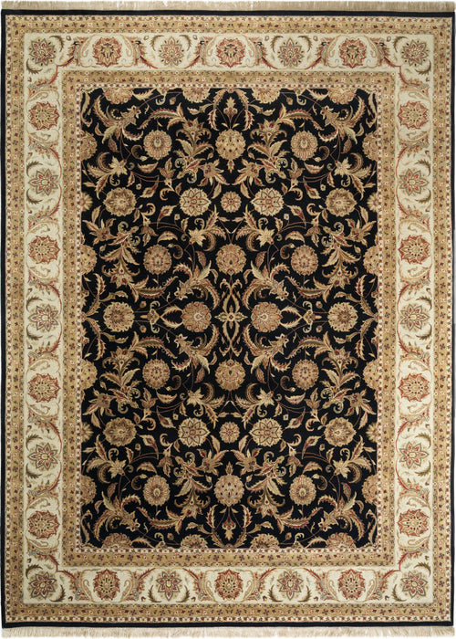 Indo Persian 9x12 Black/Beige Wool and Silk