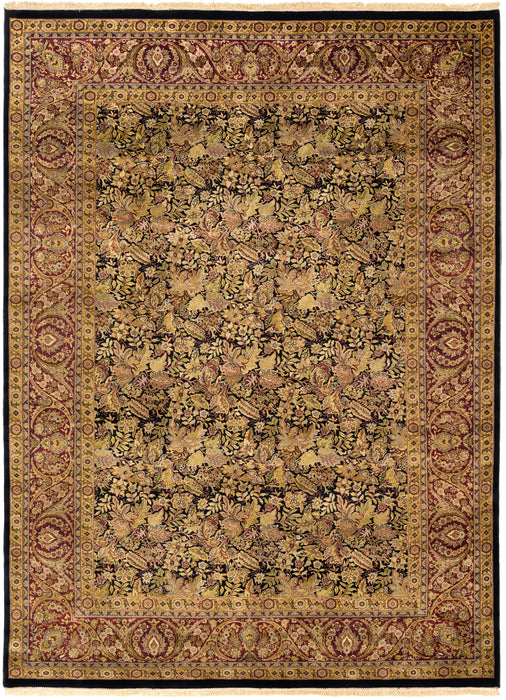 Indo Persian 9x12 Black and Burgundy Wool