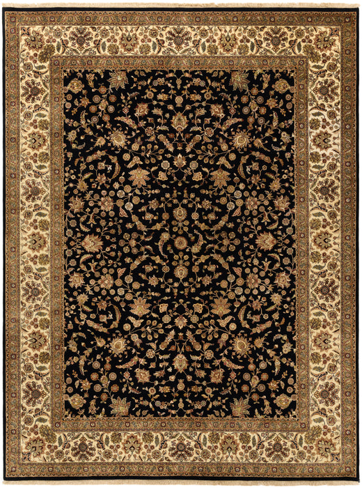 Indo Persian 9x12 Black and Bone Cream Wool