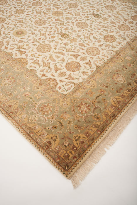 New Kashan 9x12 Beige/Light Green Wool and Silk