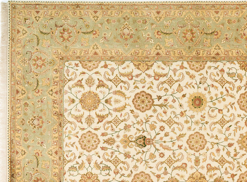 New Kashan 9x12 Beige/Light Green Wool and Silk