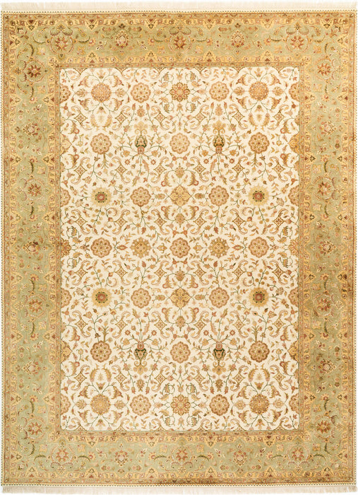 New Kashan 9x12 Beige/Light Green Wool and Silk