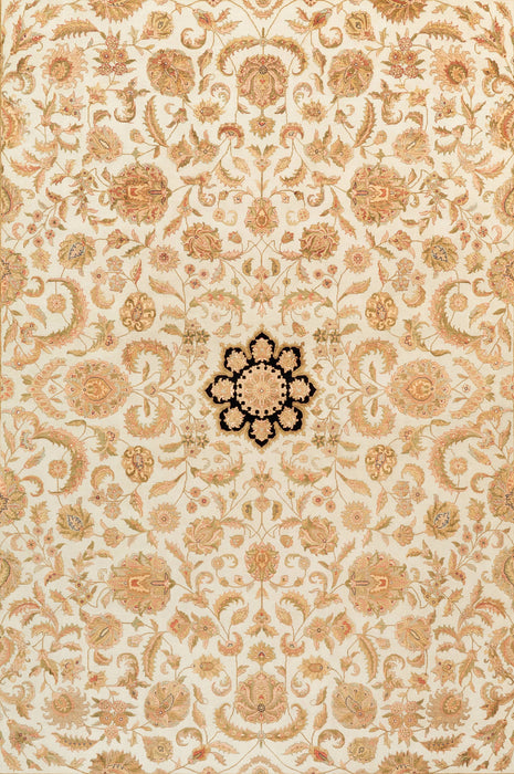 Indo Persian 9x12 Beige/Black Wool and Silk