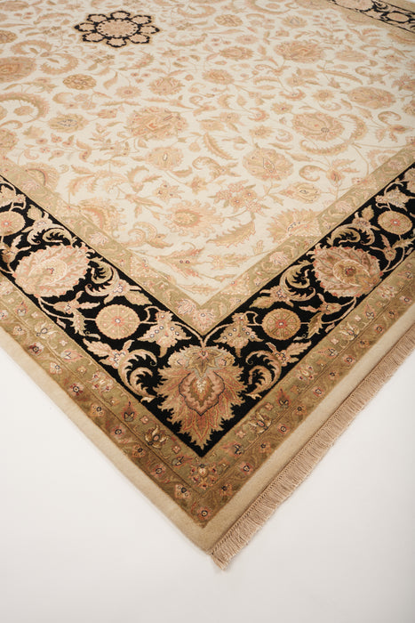 Indo Persian 9x12 Beige/Black Wool and Silk