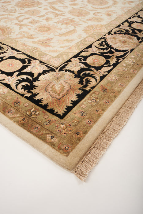 Indo Persian 9x12 Beige/Black Wool and Silk