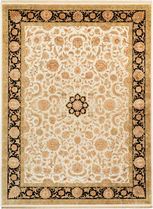 Indo Persian 9x12 Beige/Black Wool and Silk