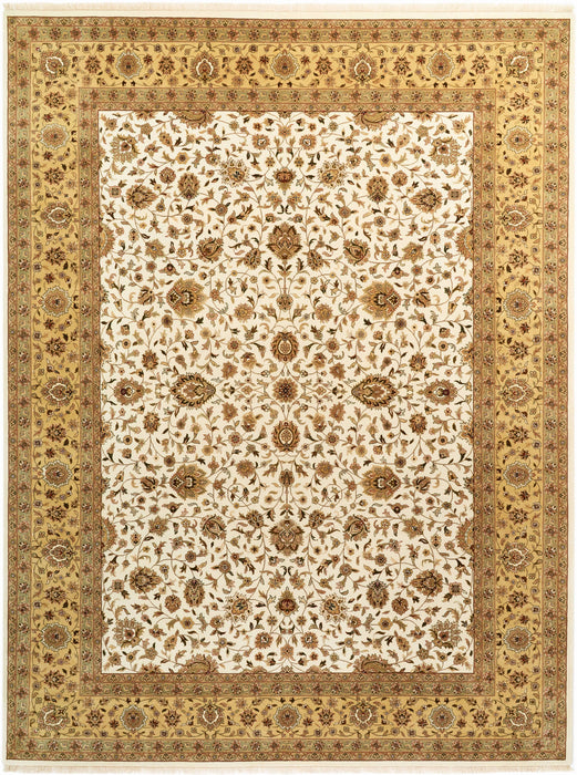 Kashan 9x12 Beige/Light Gold Wool and Silk