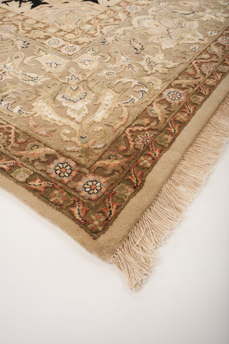 New Tabriz 9x12 Beige Wool and Silk Embossed