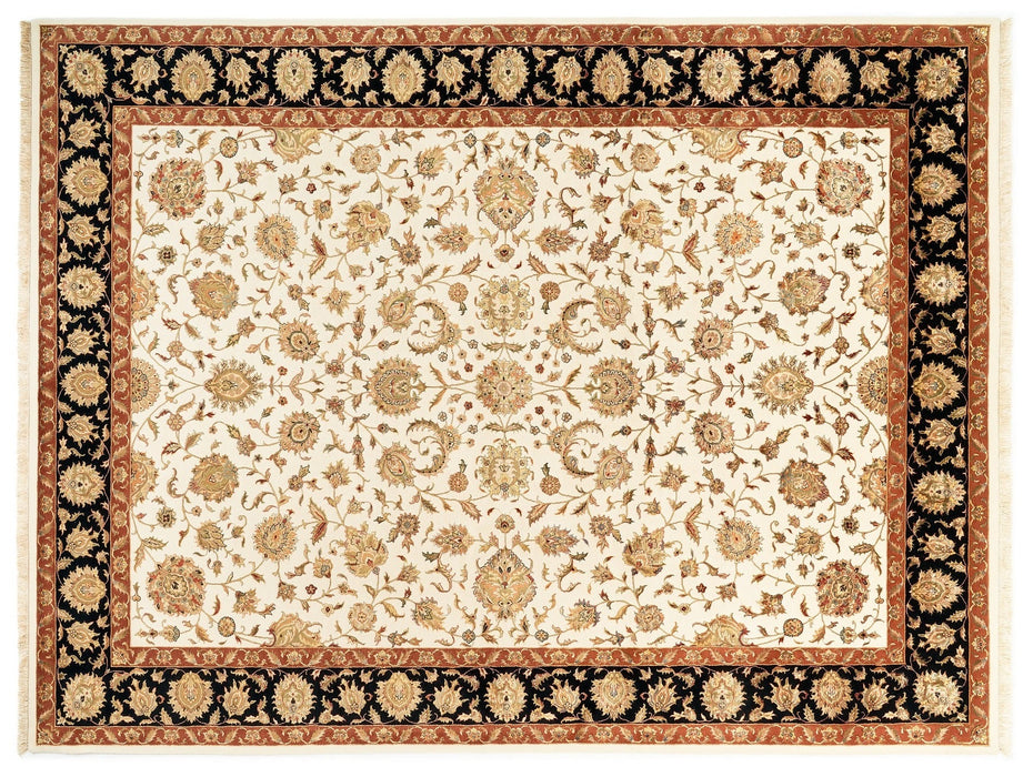 Mashhad 9x12 Beige/Black Wool and Silk