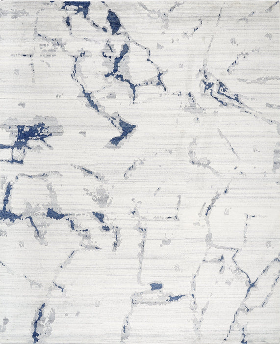 Marble Off-White Indigo Blue Wool and Bamboo Silk