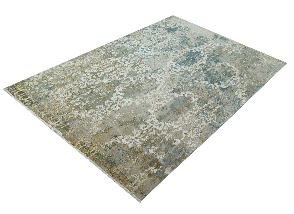 Urbane 4x6 Grey/Blue Wool and Embossed Silk