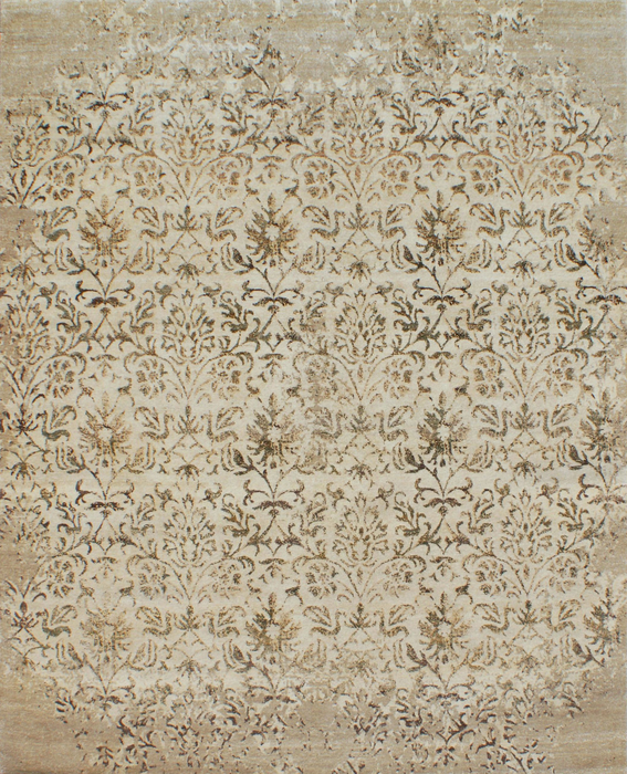 Erased 8x10 Beige/Ivory Wool and Silk.