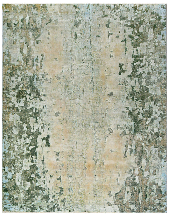 8x10 Moss Green/Beige Wool & Silk Embossed
