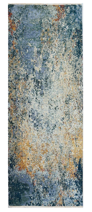 Aegean 3x10 Runner Dark Blue/Beige/Tan Wool and Silk.