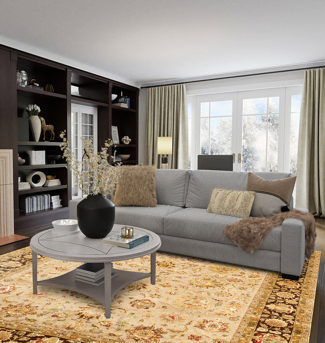 New Mashad 8x10 Ivory/Brown Wool and Silk