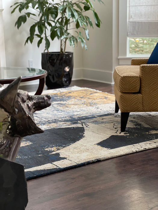 Architect 9x12 Beige/Midnight Blue Wool and Silk