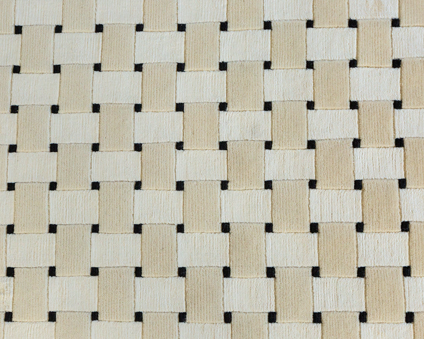 Basket 8x10 Ivory/Black Wool and Bamboo Silk