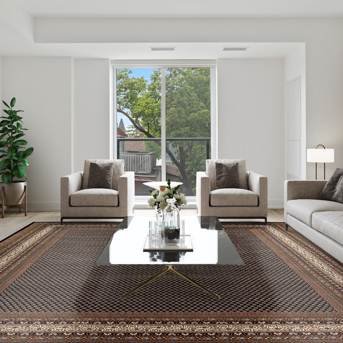 Grand Mir 10x14 Black/Cream Wool and Silk