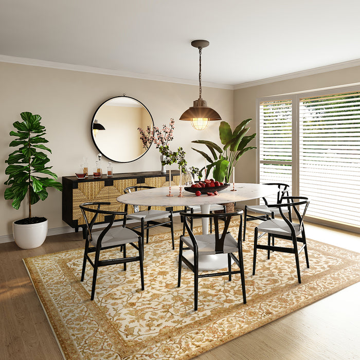 Varanasi 8x10 Beige/Light Green Wool and Silk Embossed