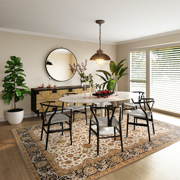 New Isfahan 8x10 Beige/Black Wool and Silk