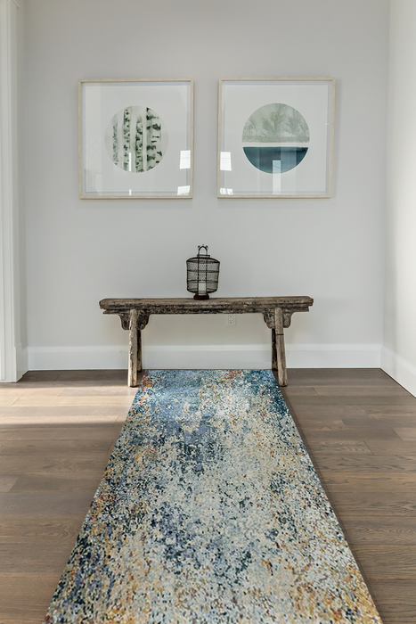 Aegean 3x10 Runner Dark Blue/Beige/Tan Wool and Silk.