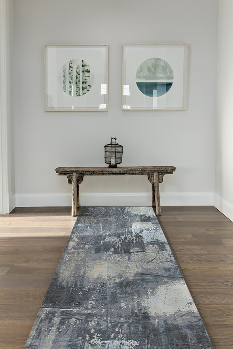 Twilight 3x8 Runner Charcoal Wool and Silk.