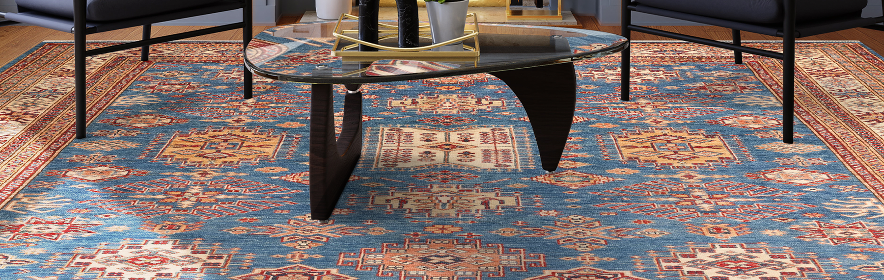 Elevate Your Interior with Super Kazak Rugs in a Ralph Lauren-Inspired Maximalist Space