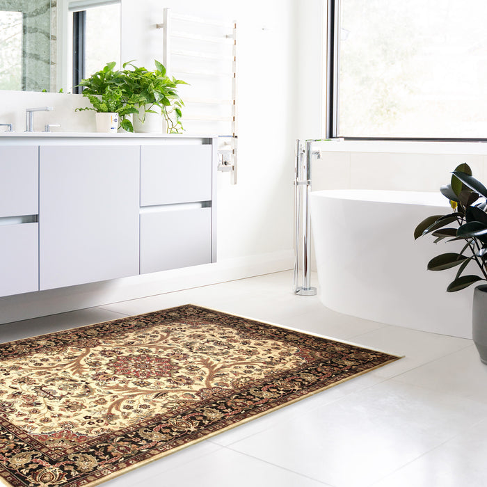 4x6 Indo Persian All over design Ivory/Black Wool