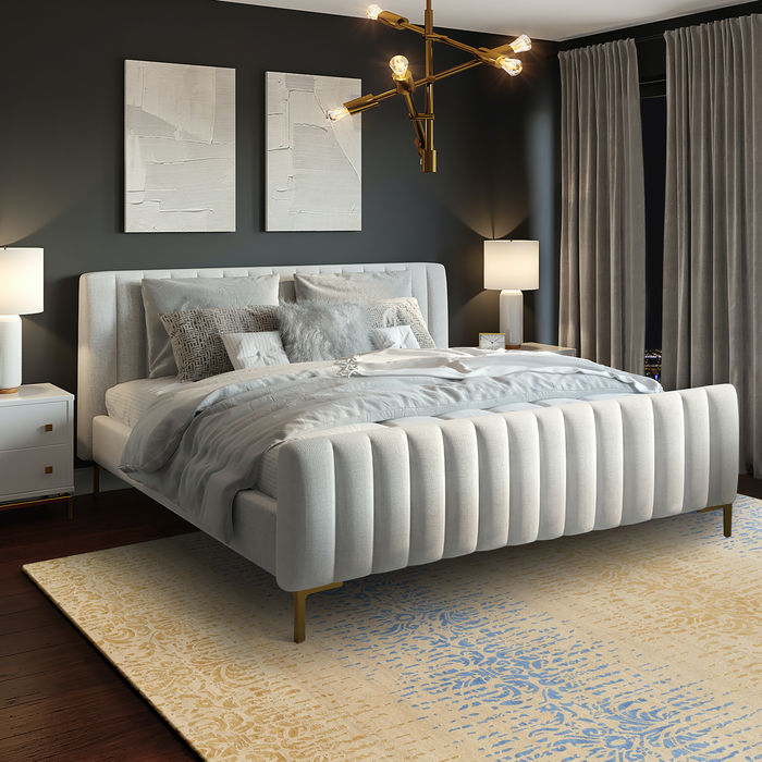 9x12 Sky Blue and Light Gold Wool and Bamboo Silk