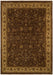 A traditional oriental-style area rug with an intricate floral and scroll pattern in dark brown and beige tones, shown flat from above.