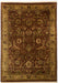 An ornate rectangular area rug with a traditional floral and vine pattern, featuring a dark reddish-brown center field, a wide beige and gold inner border, and a dark brown outer border.