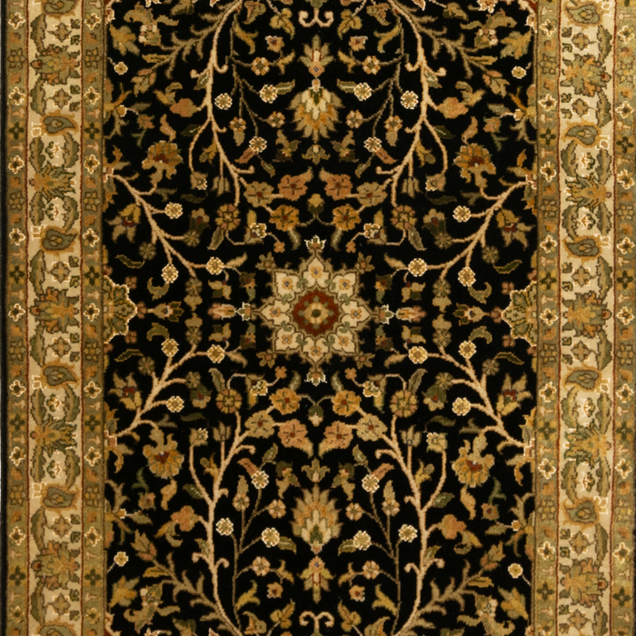Indo Persian 2.05x10 Ivory/Black Wool and Silk touch
