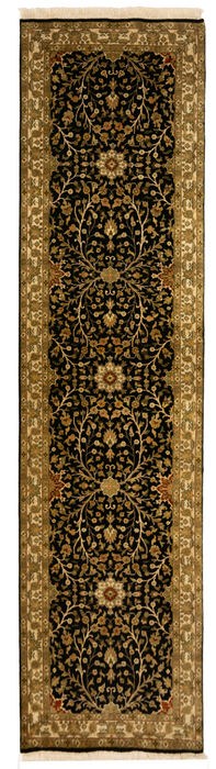 Indo Persian 2.05x10 Ivory/Black Wool and Silk touch