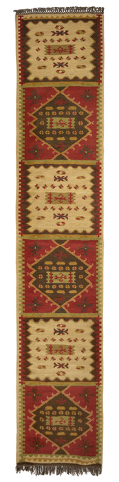 Dhurrie 2.05x12 Red/Ivory Wool Runner