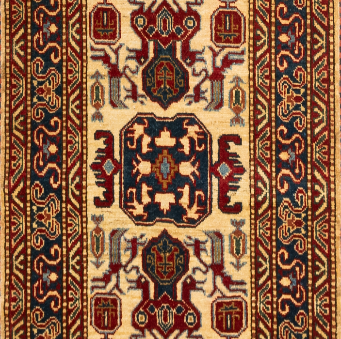 Super Kazak 2.5x12 Ivory/Red Wool