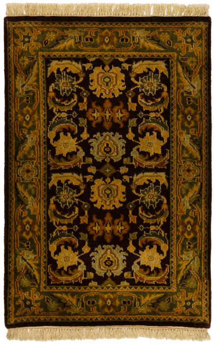 Indo Persian 2x3 Eggplant/Green Wool