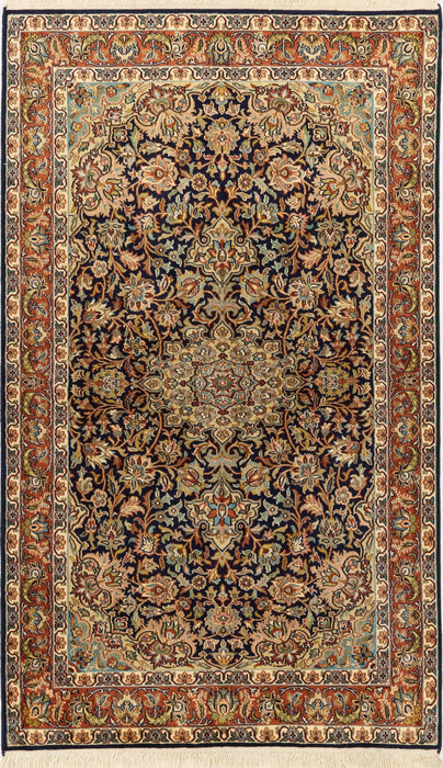 Kashan 3x5 Navy/Beige/Rust Silk