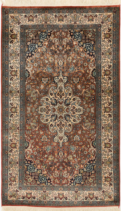 Kashan 3x5 Rust/Navy Silk