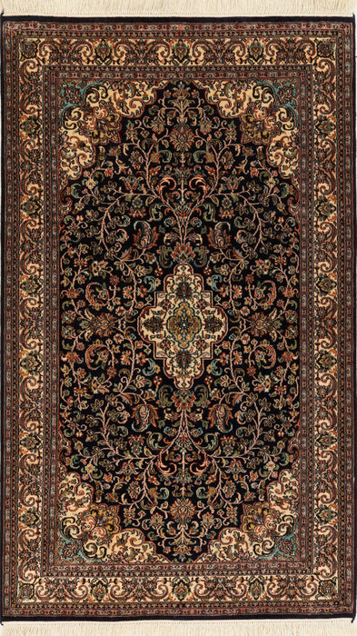 Kashan 3x5 Beige/Navy Silk