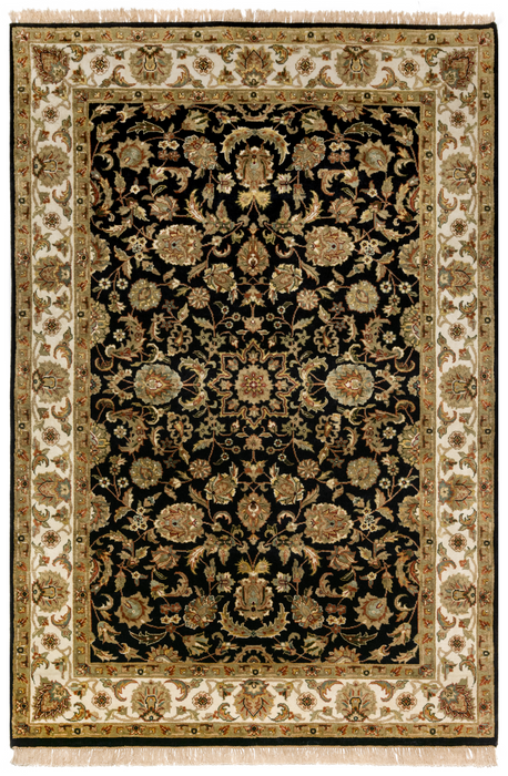 Indo Persian 4x6 Black/Beige Wool and Silk