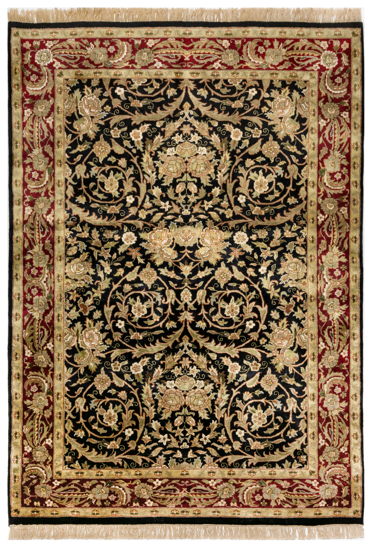 Mustafi 4x6 Black/Burgundy Wool and Silk — Indo Designer Rugs