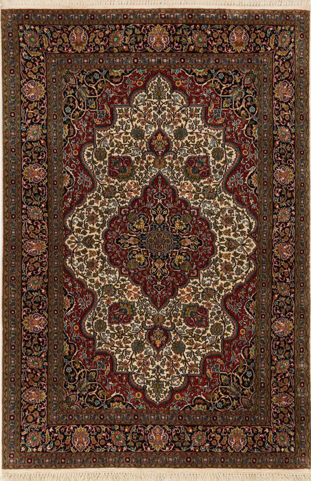 Kashan 4x6 Ivory/Navy Silk.