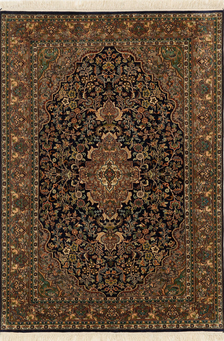 Kashmir 4x6 Navy/Rust Silk.