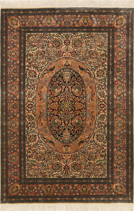 Kashmir 4x6 Navy/Green Silk