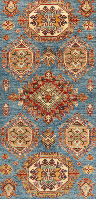 Super Kazak 4x6 Light Blue Ivory Red