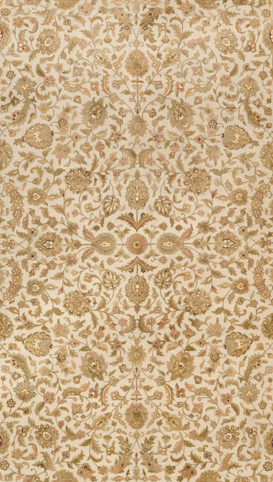 Hop Kashan 6x9 Beige/Light Green Wool and Silk