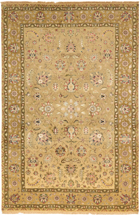 New Kashan 6x9 Ivory/Golden Brown Wool and Silk